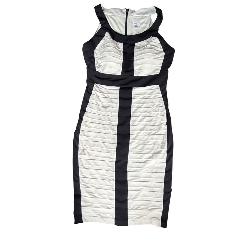 Cache Black White Colorblock Pleated‎ Bandage Sheath Dress Size 4 Sleeveless